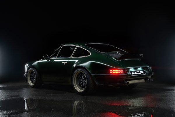 RCR Cars Porsche 911 restomod rear three-quarter view with custom LED taillights